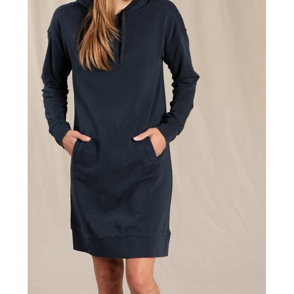 Toad&Co Follow Through Hooded Sweatshirt Dress In Big Sky Navy Size S Athleisure